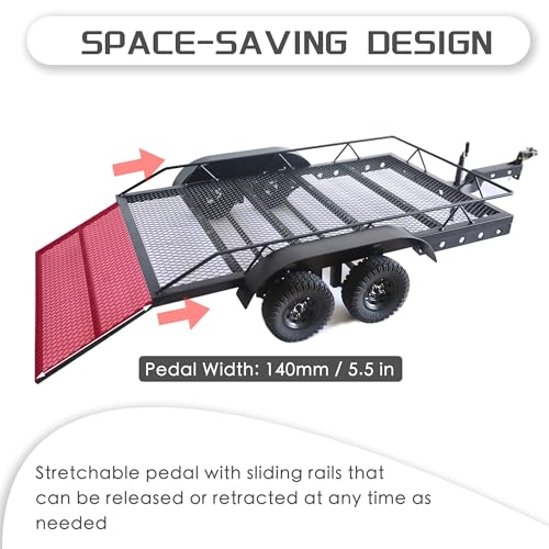1/10 RC Car Trailer Heavy-Duty Metal RC Trailer for 1/10 RC Crawler TRX4 TRX6 SCX10 Gen7 Gen8, Hitch Receiver and Kinetic Winch Strap Included