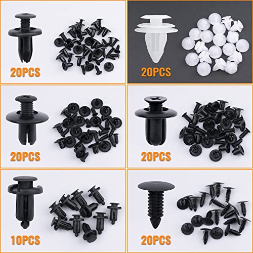 110PCS 6 Sizes Car Retainer Clips Kit, Auto Door Trim Panel Clips, Expansion Screws Replacement Kit Accessories, Bumper Push Rivet Clips with Storage Box, Universal for GM, Ford, Toyota, Chrysler - size: 110 pcs