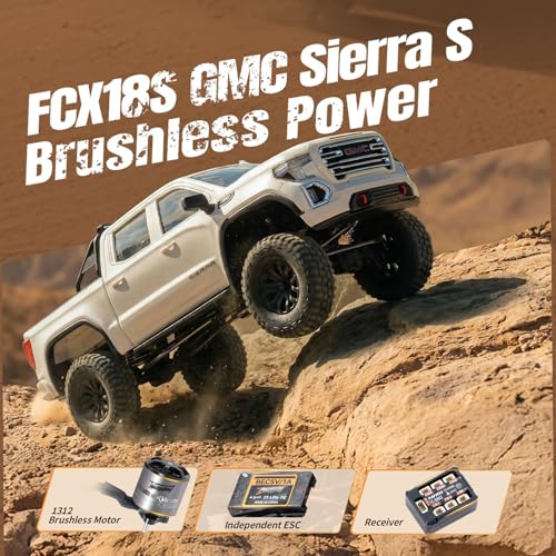 BEEZRC FMS 1/18 FCX18S Sierra S Brushless RC Crawler, Officially Authorized, RTR Off-Road 4x4 with LED Lights mini RC Truck, Two-Speed Switch, Remote Control Car for Adults