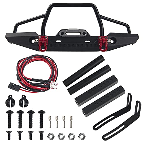 Aluminum Front Bumper with LED Headlights Winch Mount Seat Tow Hook Compatible with Axial SCX10 SCX10II 90046 Traxxas TRX-4 TRX4 1/10 RC Crawler Car
