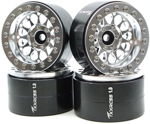Rc 1.9 Inch Beadlock Wheel Negative Offset 8mm Aluminum Wheel Rim Hex 12mm for 1/10 RC Crawler Axial SCX10 TRX4 VS4-10 Gen8 MST CFX 4PCS (Silver) DK1908 - color: Silver