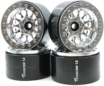 Rc 1.9 Inch Beadlock Wheel Negative Offset 8mm Aluminum Wheel Rim Hex 12mm for 1/10 RC Crawler Axial SCX10 TRX4 VS4-10 Gen8 MST CFX 4PCS (Silver) DK1908 - color: Silver