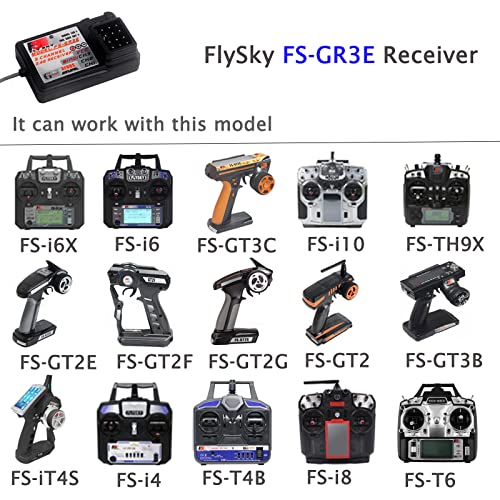 2Pcs Flysky FS-GR3E Receiver, Long Range 2.4G 3CH Receiver for FS-GT2 FS-GT2B FS-GT3B FS-GT3C FZ-IT4S RC Car Boat Transmitter