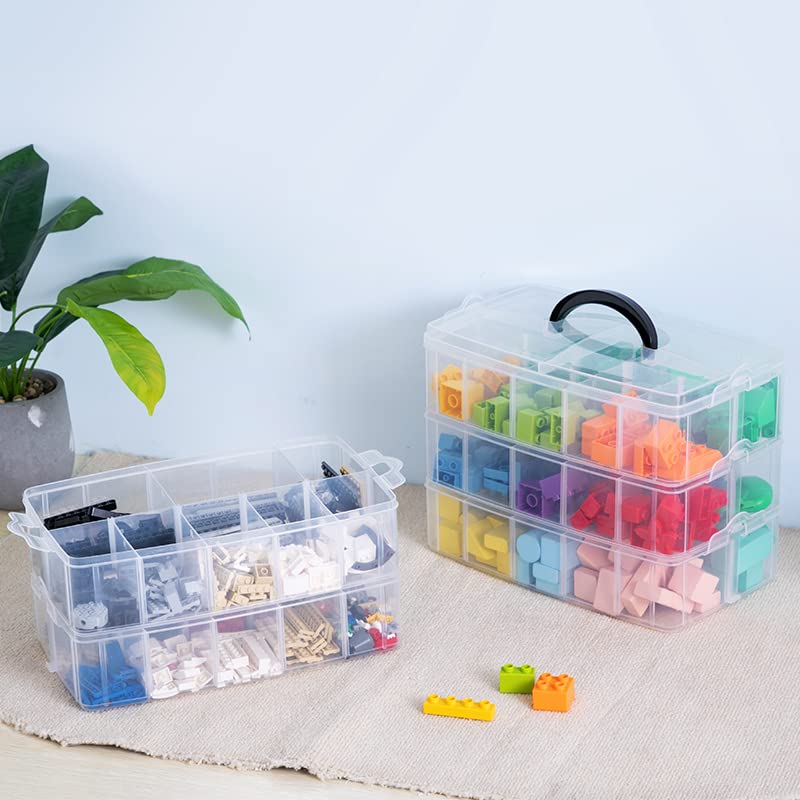 Sooyee 6-Tier Stackable Craft Organizers and Storage Box, Clear | 60 Compartments, Plastic Storage Box, For Toys, Dolls, Arts and Craft, Fuse Beads, Washi Tape, Rock Collection, Ribbons - size: 6-Tier