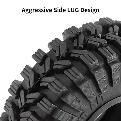 INJORA 1.0 Beadlock Wheel Tires Set -3.78mm Offset for 1/18 1/24 RC, Black - color: Black