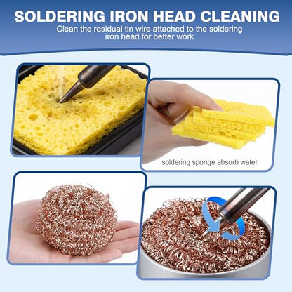 Soldering Tip Cleaning Kit | Include Flux Paste, Tip Tinner, Solder Wick, Iron Tips, Soldering Iron Tips Cleaner, Cleaning Sponge for Electronics Repair