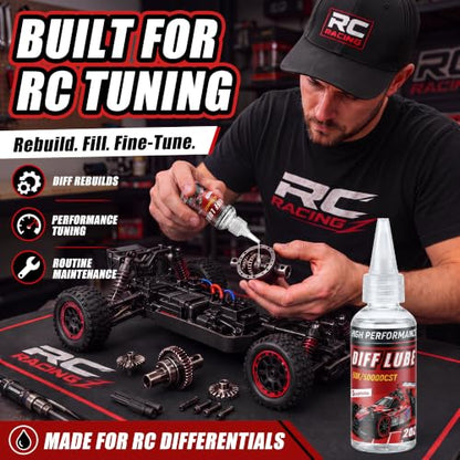 2 OZ RC Differential Oil 50K CST, Silicone RC Diff Fluid for Sealed Differentials, High Viscosity Car Differential Oil for Lubricating R/C Cars & Trucks, Radio Controlled Electric Vehicles - color: Red, style: 50K