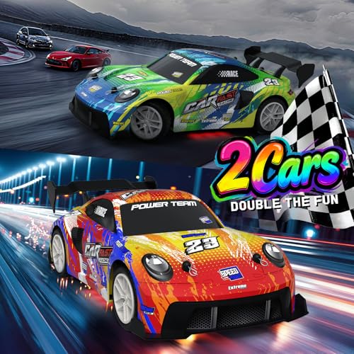 2 Pack RC Cars for Kids and Boys, Girls 4-7-8-12, Remote Control Car, LED Lights, 4WD Racing Cars,2.4GHz Dual Player, Colorful Graffiti Designs, Ideal Fun Easter Gift for Kids