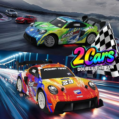 2 Pack RC Cars for Kids and Boys, Girls 4-7-8-12, Remote Control Car, LED Lights, 4WD Racing Cars,2.4GHz Dual Player, Colorful Graffiti Designs, Ideal Fun Easter Gift for Kids