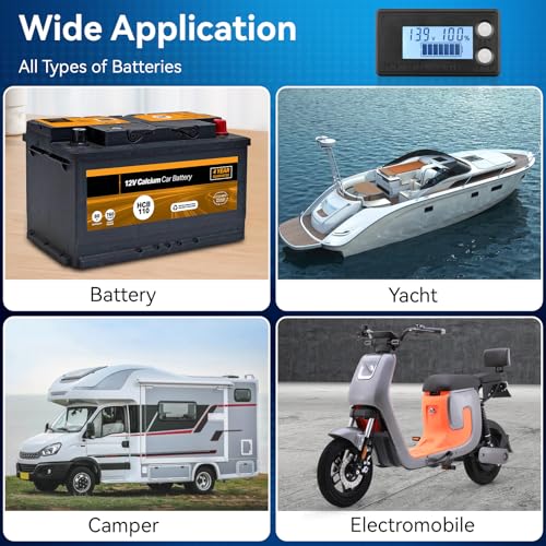 DROK Waterproof Battery Monitor 12V 24V 36V 48V 72V Battery Meter 8-100V, Capacity Tester LCD Display with White Backlight, Fit for Car Golf Cart RV Marine - color: White