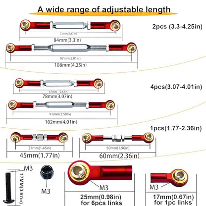 Stainless Turnbuckles Links with Rod Ends for 1/10 Traxxas Rustler,Red | Adjustable Camber Links with Spacers & Wrench for Slash 4X4/2WD, Stampede 4X4, Hoss 4X4, Bandit/VXL RC Car Hops Up Parts - color: Red