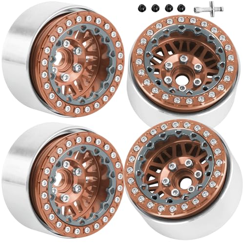 RC 1.9" Beadlock Wheels 1.9 Beadlock Rims for 1/10 SCX10 90046 AX103007 TRX4 TRX6 Gen7 8 D90 VS4-10 MST CFX RC Crawler,Alloy Aluminium 1.9 rc Wheels 1.9 rc Rims w/Wheels Ring,Bronze - color: Brown(4pcs)