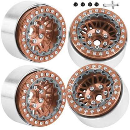 RC 1.9" Beadlock Wheels 1.9 Beadlock Rims for 1/10 SCX10 90046 AX103007 TRX4 TRX6 Gen7 8 D90 VS4-10 MST CFX RC Crawler,Alloy Aluminium 1.9 rc Wheels 1.9 rc Rims w/Wheels Ring,Bronze - color: Brown(4pcs)