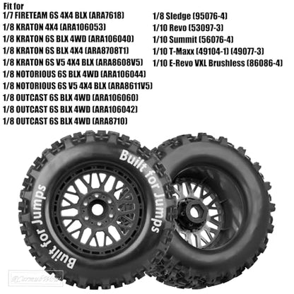 1/8 1/10 17mm Hex RC Truck Tires,Wheels and Tires for 1/10 E-Revo T-Maxx Summit,1/8 Kraton Outcast 6S,Sledge,Buggy Rubber Tyres and Rims w/Foam Insert for RC Off-Road Car,Black-Pink - color: Navy Blue&pink(4pcs)
