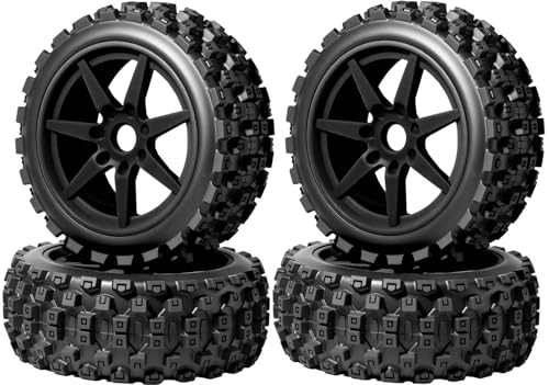 1/8 Scale RC Off-Road Buggy Tires & Wheels with 17mm Hex Foam Inserts Included, Compatible with ARRMA Typhon, LOSI, KYOSHO & More (Set of 4) - color: Black