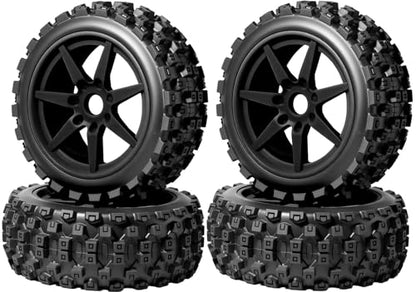 1/8 Scale RC Off-Road Buggy Tires & Wheels with 17mm Hex Foam Inserts Included, Compatible with ARRMA Typhon, LOSI, KYOSHO & More (Set of 4) - color: Black