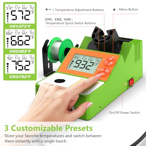 Soldering Station, Digital Display Soldering Iron Station Kit with 2 Helping Hands, 356°F-932°F, Auto Sleep, °C/°F Conversion, Green - color: Green