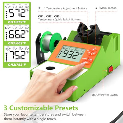Soldering Station, Digital Display Soldering Iron Station Kit with 2 Helping Hands, 356°F-932°F, Auto Sleep, °C/°F Conversion, Green - color: Green