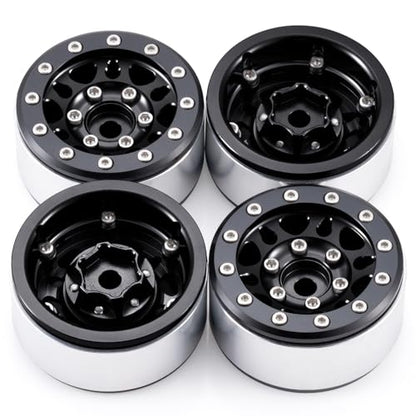 RCLIONS 1.55inch Aluminium Beadlock Wheels Rims for Axial UTB18 D90 TF2 CC01 AX90069 MST JIMNY 1/10 RC Crawler Trail Truck Car Upgrade Parts (Black) - color: Black