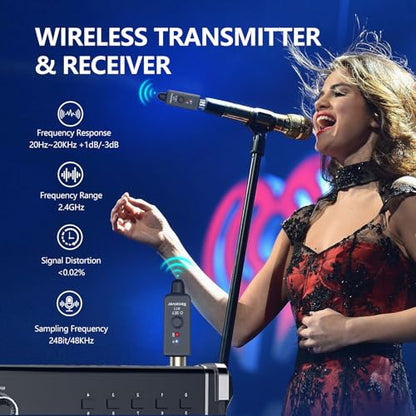 A11 2.4GHz Wireless XLR Transmitter and Receiver 4 Channels (2TX + 1RX) | 4 Channels,Plug-on XLR Mic Adapter,Wireless Mic System for Dynamic/Condenser Mics, Audio Mixer, DSLR Camera,PA System - size: 2TX + 1RX