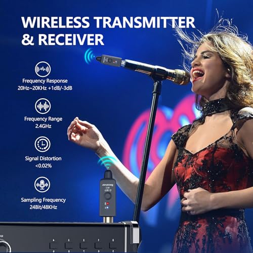 A11 Wireless Microphone Transmitter Receiver 4 Channels Plug-on (1TX + 1RX) | Plug-on XLR Mic Adapter, 2.4GHz Wireless Microphone System for Dynamic/Condenser Mics, Audio Mixer, DSLR Camera,PA System - size: 1TX + 1RX