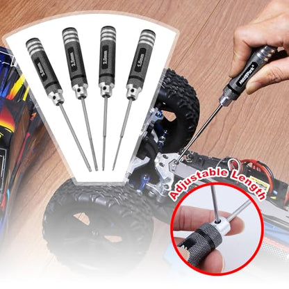 Hobbypark Hex Driver Set (1.5mm 2.0mm 2.5mm 3.0mm), Hex Nut Driver Set(4.0/5.5/7.0/8.0mm) Screwdriver Kit, 17mm Wheel Wrench, RC Screw Tray, Turnbuckle Wrench, RC Repair Tools Kit for RC Cars