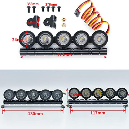 RC Car LED Lights Roof Light Bar Kit Headlight Spotlight 5 LEDs Body Shell Roof Lights for 1/10 TRX4 D90 SCX10 90046 CC01 Wraith RC Rock Crawler Car Upgrades (Multicolor) - color: Multicolor