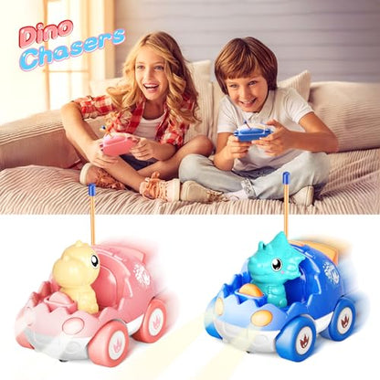 Kidz do 2 Pack Pink Dinosaur Remote Control Car Toys, Christmas Birthday Gifts for Boys Girls 2 3 4 Years Old, Dino RC Car with Music and Light, Toddlers Toys for Kids 2-4 Year Old,(Pink Blue) - color: Pink&blue