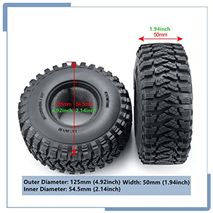 RC Rubber 2.2 Crawler Tires 125MM 4PCS | For 1/10 Scale SCX10 D90 Wraith 90048 90018 RR10, RC Crawler Car, Accessorie