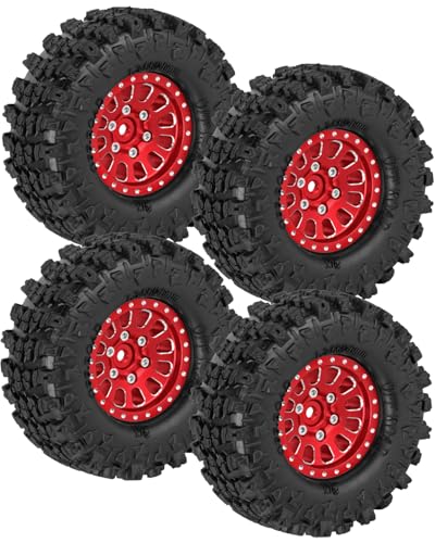 1.3 Beadlock Wheels 1.3 Beadlock Tires 1.3" RC Wheel and Tires Set for 1/18 TRX4M 1/24 SCX24 RC Crawler Car,Alloy Aluminium 1.3 RC Wheel Rims Super Large Soft Tires,4pcs,Red - color: Red(4pcs)
