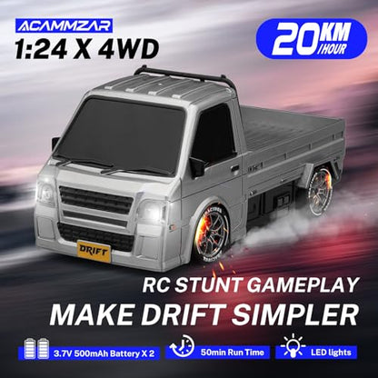 ACAMMZAR RC Drift Car, 1:24 Remote Control Car, 20KM/H 4WD Drift RC Truck with Lights, Extra Racing Tires, High Speed RC Cars for Kids Adults Boys Girls - color: 817 Gray