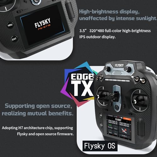 Flysky FS-ST16 16CH 2.4GHz RC Transmitter and FS-SR8 Receiver, 3.5 Inch IPS Screen Transmitter with Receiver Set for Remote Control Plane Car Boat (Black)