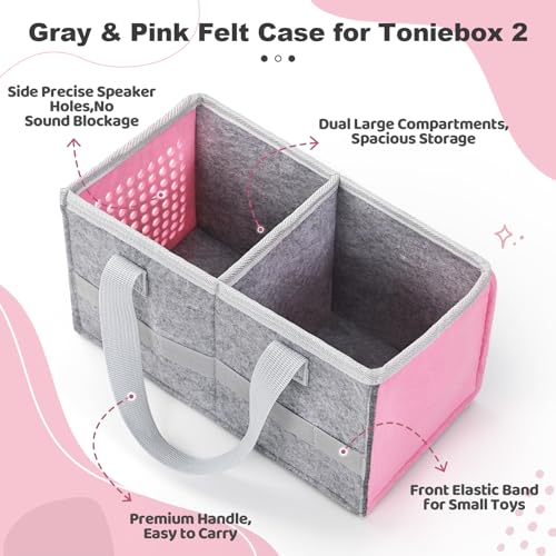 Carrying Case for Toniebox Starter Set and Tonies Figurines, Travel Felt Cloth Musical Toy Folding Bag for Toniebox 2 & Accessories (Pink) - color: Pink