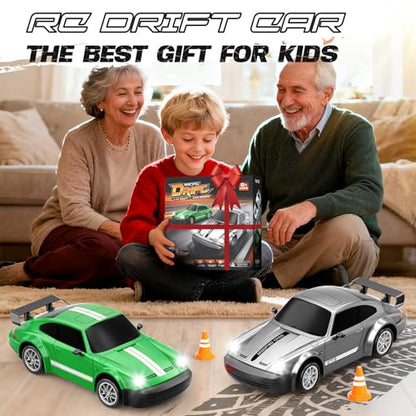 RC Drift Car 1:24 Scale, 4WD Remote Control Car with LED Lights 20KM/H High Speed, Dual-Mode Racing & Drifting Toy Car with 2 Batteries, Gift for Kids & Adults, Green - color: Green