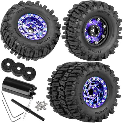 1.3 Dually Beadlock Wheels Tires for RC Crawler Car 1/18 TRX4M Ascent-18,1/24 SCX24 FCX24,RC Off Road Buggy Rally Truck Wheels and Tires,Adjustable Offset Wheels,7mm Hex Rims,Purple Blue - color: Purple Blue Tone - (4pcs 1.3 Beadlock Tires)