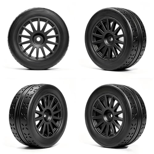 OD 70mm 1/10 RC Rally Racing Street Tires and Hard Plastic Wheels 12mm Hex for MJXRC 10304 Tamiya TT01 TT02 XV02 XV01 TA06 HPI KYOSHO PTG2 1:10 Scale On Road Drift Touring Car 4PCS (Black) - color: Black