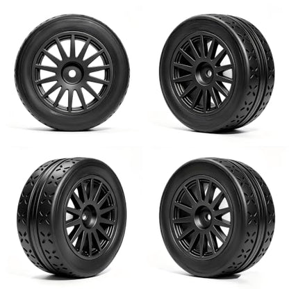 OD 70mm 1/10 RC Rally Racing Street Tires and Hard Plastic Wheels 12mm Hex for MJXRC 10304 Tamiya TT01 TT02 XV02 XV01 TA06 HPI KYOSHO PTG2 1:10 Scale On Road Drift Touring Car 4PCS (Black) - color: Black