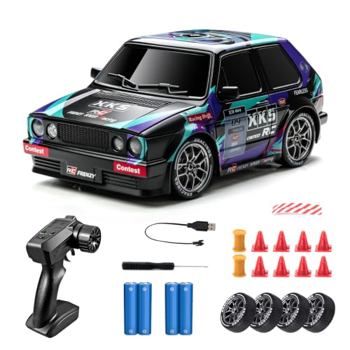 RC Drift Car with Racing Livery 4WD 1/24 Remote Control Drift Car | 20KM/H High-Speed Classic 80s-Style Sports Hatchback Toy Vehicle with LED Lights, Extra Racing Tires, for Adults and Kids