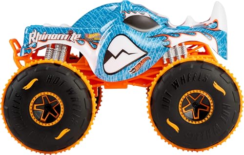 Hot Wheels RC Monster Trucks Rhinomite in 1:24 Scale, Remote-Control Toy Truck, All-Terrain Capabilities with Grip Action Tires, Full-Function RC - style: Rhinomite