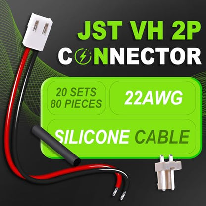 20 Sets/80 Pcs JST VH 3.96mm 2 Pin 22AWG Silicone Connector Kit | Premium Automotive Wiring, Heavy Duty Terminals, Reliable Circuit Board, High Temperature Housing, Easy Project Assembly - size: 2-Pin, style: JST-VH