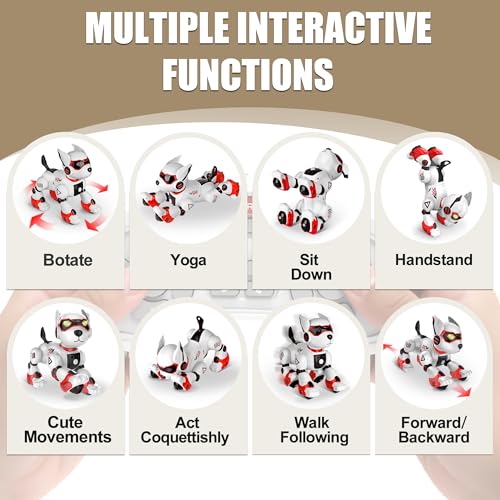 BYTEWAR Remote Control Robot Toy Puppy, Intelligent Programming Robot Dog | Interactive Gesture Function, Imitate Animal Music and Dance,Nice Gift for Boy or Girl 3-5 5-8 Ages - color: 101 Red