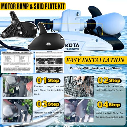 Motor Ramp & Skid Plate Kit For Minn Kota Terrova & Riptide Terrova 112 lb Thrust 4-1/2" Motors BT 2017 & Newer Models - Left and Right - Ramp + Skid Plate Rebuild Kit