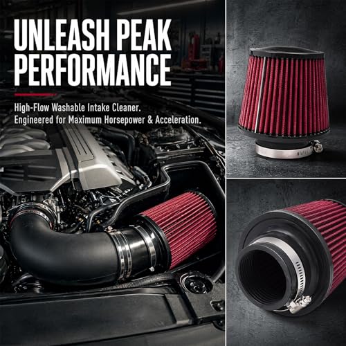 76mm 3" Car Air Intake Filter, High Flow Aluminum Alloy Round Tapered Cone Filters Replacement, Heavy Duty Closed-Top Engine Air Intake Filters for Cars Trucks SUVs