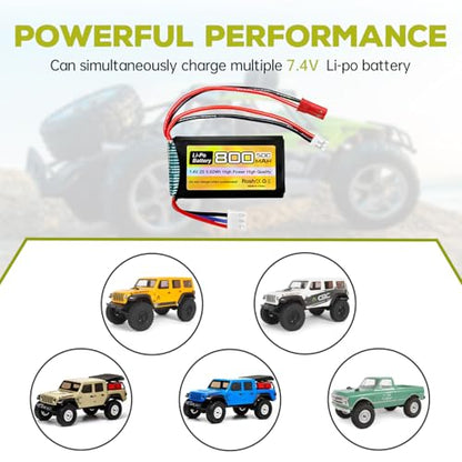 sea jump 2PCS 7.4V 800mAh 2S 50C Li-Po Battery with JST and PH2.0 Plug for SCX24 RC Car,Compatible with Most 1/10,1/16,1/18,1/24 Ratio Toy Cars, Trucks, and 4-Axis Aircraft
