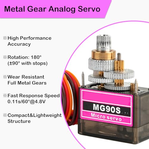 MG90S Micro Servo Kit Full Metal Gear with Mechanical 90° Limit, Coreless Motor 2kg·cm Torque for RC Car Robot Helicopter Arduino (Pack of 4) - style: 4PCS MG90S - 180 Degree