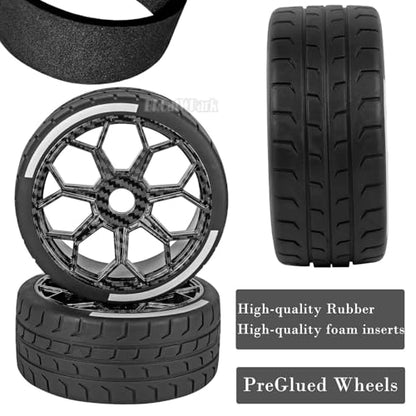 RC Highway Tires Wheel for 1/8 Typhon 6s BLX,1/7 Infraction 6S BLX,Limitless,4PCS RC Drift Tires Rubber RC Highway Wheel,Carbon Surface(Black) - color: (Black) Carbon Surface - (Highway Tires)