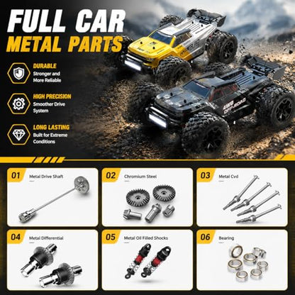 MJX 14207 1/14 Scale Brushless RC Truck, 4WD High Speed Off-Road RC Car with 2852 4200KV Motor, 50A ESC, Aluminum Chassis, 2.4GHz Remote, 7.4V 3000mAh Battery, RTR RC Monster Truck for Adults