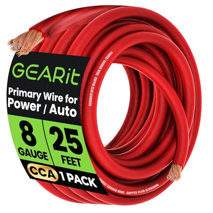 GEARit 8 Gauge Wire 25 ft Red, 8 AWG Battery Cable CCA, Copper-Clad Aluminum Power Cable for Car Audio Amp, Automotive, RV - color: 8 Gauge Wire, size: Red - 25ft