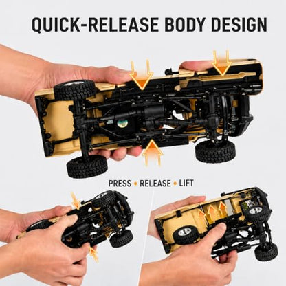 UDIRC UCX2404PRO 1/24 Scale Brushless Trail Truck, 4WD Off-Road rc Crawler | 2-Speed Transmission, Full LED Lights, Hydraulic Shocks, Breakaway Tank Turn, RTR for Adults - color: Yellow