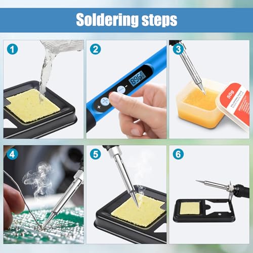 Soldering Iron Kit,90W 110V Fast Heat with Ceramic Heater Solder Pen | 10 in 1 Soldering Gun Kit with LCD Digital, Adjustable Temp, Auto Sleep Mode for Metal, Electric Repairs, DIY Welding Tool - color: Blue